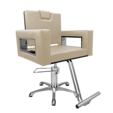 Imagem de Cadeira Poltrona de Cabeleireiro Moderna Inox Branco Pérola