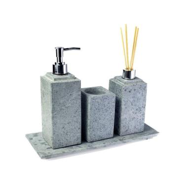Imagem de Kit Banheiro Bancada Lavabo Luxo Em Pedra Sabão N05 Prata