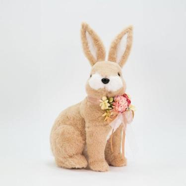 Imagem de Coelho De Páscoa Decoração Enfeite Coelhinho Bege Sentado 37cm