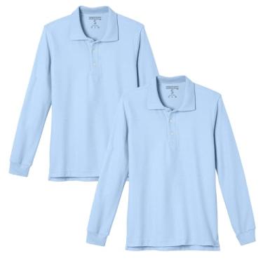 Imagem de Andrew Scott Kids| Camisetas polo piqué de manga comprida para meninos | Camisas polo de uniforme escolar | Pacotes múltiplos, Pacote com 2 - Azul celeste, M