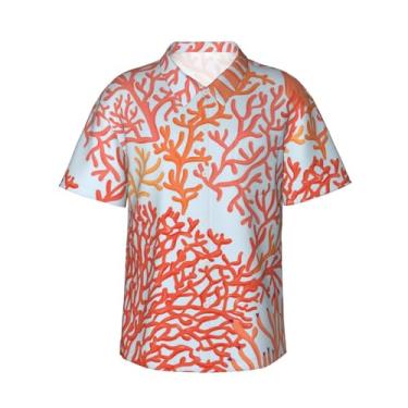 Imagem de Xiso Ver Camisa havaiana masculina manga curta casual camisa de praia casual de botão para festa de verão na praia, Corais, M