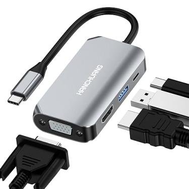 Imagem de hanchuang Adaptador USB C para VGA, adaptador USB-C para HDMI 4K, estação de ancoragem PD100w USB3.0 tipo C Hub 4 em 1 para MacBook Pro/Air, notebooks Dell e mais