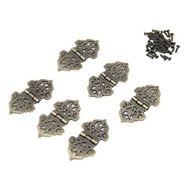 Imagem de 6 peças de dobradiças decorativas antigas com design de gravação em bronze dobradiças de caixa de joias para estojos de madeira vintage estilo retrô, armários, caixas de presente, caixa de