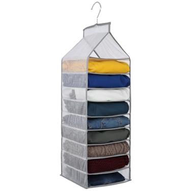 Imagem de Surblue Organizador de armário suspenso de 9 camadas, organizador de prateleira dobrável com gancho, prateleiras suspensas dobráveis para armazenamento de roupas, Gery