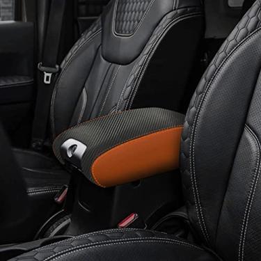 Imagem de XYHGM Capa de apoio de braço para console central para Jeep Wrangler JK 2011 2012 2013 2014 2015 2016 2017 acessórios de couro para descanso de braço tampa tampa protetor de prevenção de arranhões (fibra de carbono com laranja)