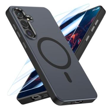 Imagem de MATEPROX Capa protetora com design magnético para Samsung Galaxy S24, elegante, fina, amarela, translúcida, fosca, à prova de choque para S 24 de 6,2 polegadas 2024-preta