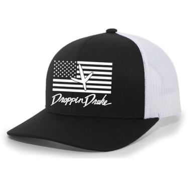 Imagem de Boné masculino Droppin Drake Turkey Footprint na bandeira americana Southern Hunting Boné masculino bordado de malha nas costas, Preto/branco, Tamanho �nica