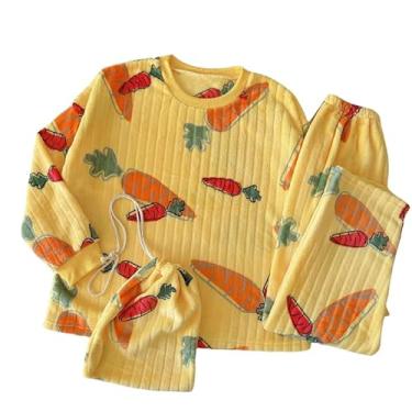Imagem de LUBOSE Conjunto de roupas de casa femininas de flanela quente e espessa, conjunto de camisola confortável feminino solto (G, cenoura)