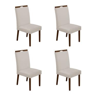 Imagem de Kit 4 Cadeiras De Jantar Madeira Maciça Natural Premium Heloísa Veludo Bege