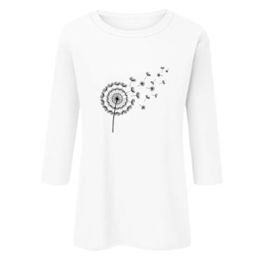 Imagem de Túnica feminina de manga 3/4, estampa floral, casual, gola redonda, caimento solto, camisetas de trabalho, Branco, 4G