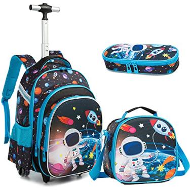 Imagem de Egchescebo Mochila escolar infantil com rodinhas para meninos, 3 peças, com rodinhas, Azul-yuhangyuan, 16", Mochilas de viagem