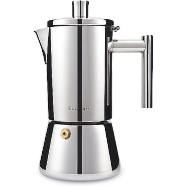 Imagem de Easyworkz Diego Cafeteira italiana de aço inoxidável Stovetop para 4 xícaras, pote de café expresso de 200 ml para gás de indução e todos os fogões (prata)
