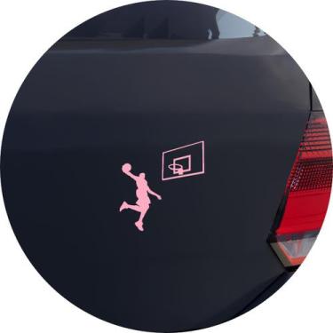 Imagem de Adesivo de Carro Basquete Enterrada de Atleta - Cor Rosa Claro - Melho