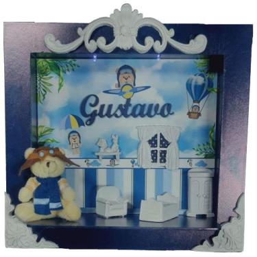 Imagem de Enfeite Porta Maternidade Cenário Nicho Led com nome - URSO AVIADOR AZ