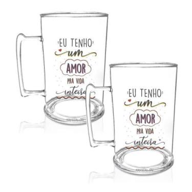 Imagem de Kit 2 Canecas Chopp Acrílico Eu Tenho Um Amor Dia Namorados - Krystalo