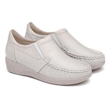 Imagem de Sapato Feminino Ortopédico Anabela Couro Conforto Leve - Franca Brasil