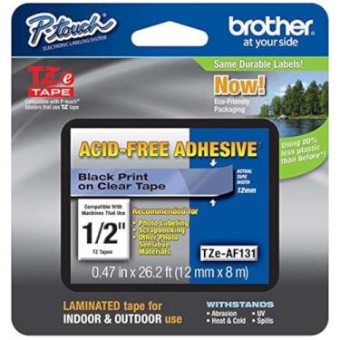 Imagem de Pacote com 2/fita adesiva genuína Brother 1/2" (12 mm) preta sobre transparente sem ácido TZe P-touch para rotulador Brother PT-1880, PT1880