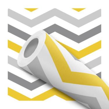 Imagem de Papel De Parede Adesivo Lavável Chevron Cinza Amarelo 12m - Deliquadro