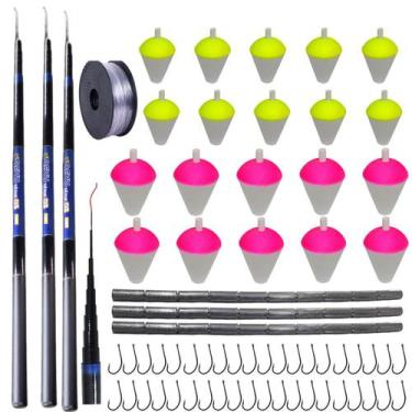 Imagem de Kit 3 Vara de Pesca Telescópica Lisa Gomo Curto Fibra de Vidro com Cap
