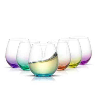 Imagem de JoyJolt Conjunto de taças de vinho sem haste Hue. Conjunto de 6 copos de vinho sem haste grandes de 425 g. Copos curtos para taças de vinho branco, copos de água, copos de Margarita sem haste, copo