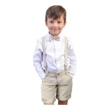 Imagem de Conjunto Bebê/Infantil Bermuda Faca Bege Camisa Manga Longa - Miguelit