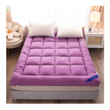 Imagem de Quilted Fitted Mattress Pad,Thickened Futon Mattress,Cotton Extra Thick Mattress Topper,Soft and Breathable Top,Fold able Suitable,for Home Student Dormitories Mattress Pads(Purple,150*200cm/59*78.7in