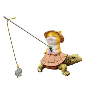 Imagem de Gralara Estátua de resina para jardim de gato, tartaruga, estatueta de decoração, figura de decoração, escultura de animal, gramado, ornamento para vasos de