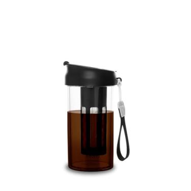 Imagem de watchget Máquina de café Cold Brew Copo de viagem com alça de silicone macio, infusor portátil de café gelado e chá com tampa hermética, copo de viagem de 340 g/360 ml, preto