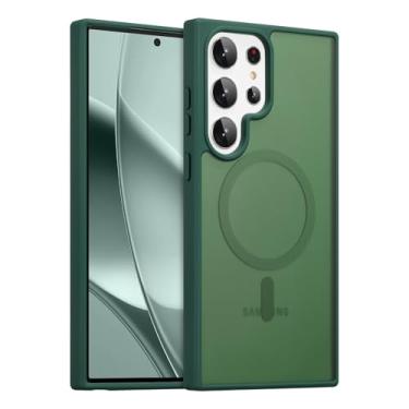 Imagem de RALEAVO Capa magnética forte para Samsung Galaxy S23 Ultra [compatível com Magsafe] Capa protetora fina à prova de choque para celular S23 Ultra com traseira rígida translúcida, verde