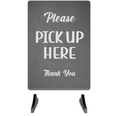 Imagem de Placa Please Pick Up Here - Pedido, Entrega, Café, Takeaway, Café, Lanchonete, Placa de balcão, tamanho A4 (Nw com pés de plástico preto)