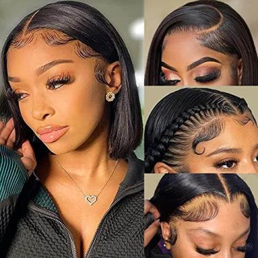 Imagem de Peruca curta BOB cabelo humano original 33 x 5 grande lace frontal perucas frontais entrelaçadas cabelo virgem não processado peruca de renda pré-arrancada com cabelo de bebê perucas naturais para mulheres negras 25 cm