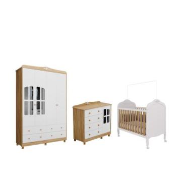 Imagem de Quarto Completo Bebe Moveis Peroba Provençal Elo MDF, Branco Amêndoa