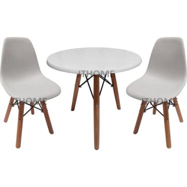 Imagem de Mesa Infantil Eiffel Tripé Tampo 52cm + 2 Cadeira Infantil (Branco)
