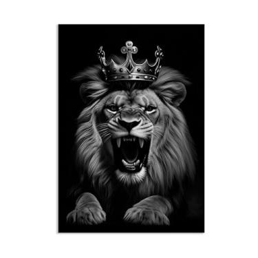 Imagem de SDYJ6GSW Impressão em tela de leão animal arte de parede coroa dourada quarto arte feroz leão leoa decoração de quarto 42 x 30 cm (17 x 12 pol) pôster