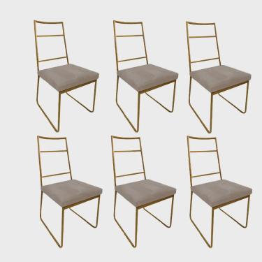 Imagem de Kit 06 Cadeiras Sala de Jantar Escritório Office Stark Industrial Ferro Dourado Suede Bege - Ahz Móveis