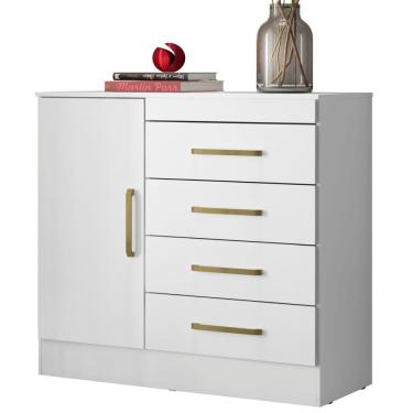 Imagem de Cômoda Demobile Montevideu 4 gavetas com sapateira 1 porta com 91 cm de Largura Branco/Branco Rosa