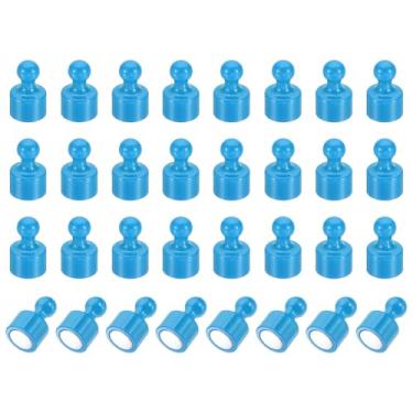 Imagem de PATIKIL 32 peças de pinos de ímãs, 0,8 x 0,5 ímãs fortes de geladeira quadro branco magnético tachinhas decorativas para geladeira Locker calendário escritório, azul