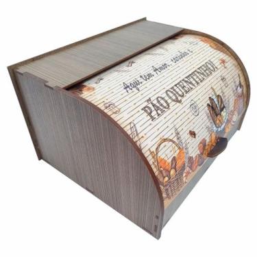 Imagem de Pão Quentinho Caixa de Pão Tampa Deslizante MDF Decor Cozinha Organiza