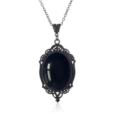 Imagem de Asiamist Colar gótico camafeu feminino vintage Stardust colar com pingente de cristal gótico em relevo gótico joia vitoriana de Halloween, Normal Size, Metal, Sem Pedra Preciosa