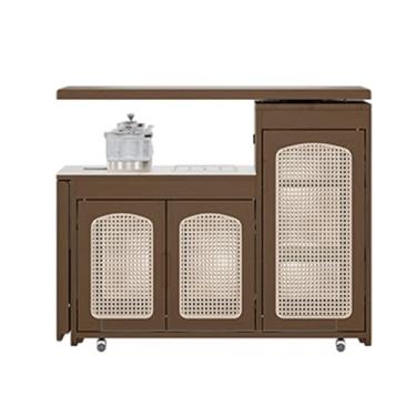 Imagem de Mesa de Chá Carrinho de chá giratório móvel dobrável, mesa de chá de madeira maciça, mesa de chá de pedra com divisória ajustável Mesa Lateral