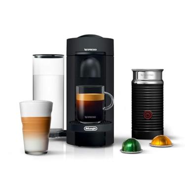 Imagem de Máquina de café e café expresso Nespresso VertuoPlus Deluxe da De'Longhi com espumador de leite, 142 g, preto fosco