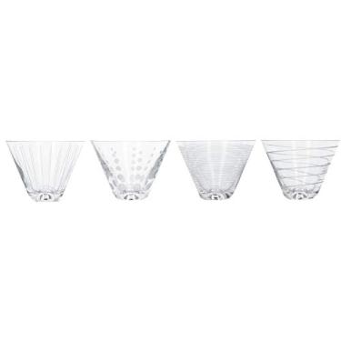 Imagem de MIKASA Copos de Martini sem haste "Cheers" com gravura decorativa, vidro de cristal, efeito prateado, 400 ml, conjunto de 4