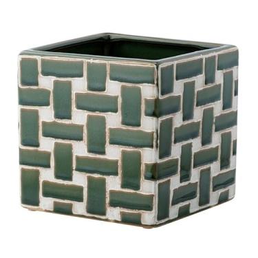 Imagem de Napco Imports Vaso de flores decorativo para casa ou jardim, 14 x 12 cm, design de tecido verde e branco