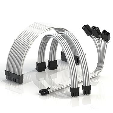 Imagem de LINKUP - Adaptadores de alimentação AVA 3 em 1 12VHPWR PCIE 5.0 | 450W 16AWG | Para todas as PSUs | Jaqueta de manga com classificação UL, kit de 4 peças para GPUs RTX5000 RTX4000 | Aumente o