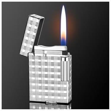 Imagem de Isqueiros a gás escovados clássicos, isqueiro de butano recarregado de liga de zinco, isqueiro fosco de roda lateral, acendedores de chama ajustáveis, para atividades ao ar livre, acampamento