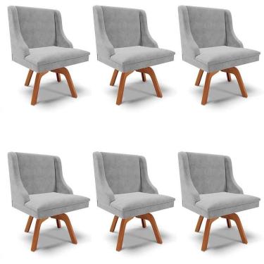 Imagem de Kit 6 Cadeiras Estofadas Giratória Para Sala De Jantar Lia Suede Cinza - Ibiza