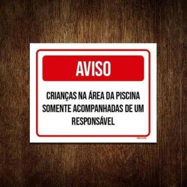 Imagem de Kit 10 Placa Aviso Crianças Área Piscina Vermelha Sina - Sinalizo.Com