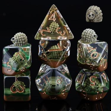 Imagem de D&D Resin Dice Set, Polyhedral DND Dice Hedgehog Inclusion Dice for Dungeons and Dragons MTG RPG Board Games