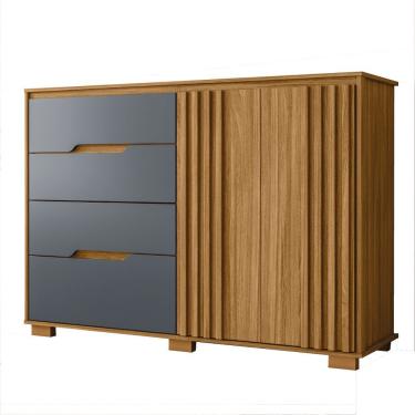 Imagem de Cômoda 4 Gavetas 2 Portas Com Ripado Texas Freijó/cinza Moval