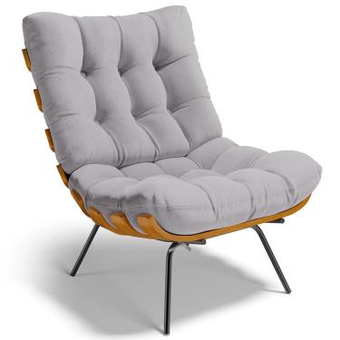 Imagem de Poltrona Decorativa Sala De Estar Costela L02 Linho Cinza - Lyam Decor